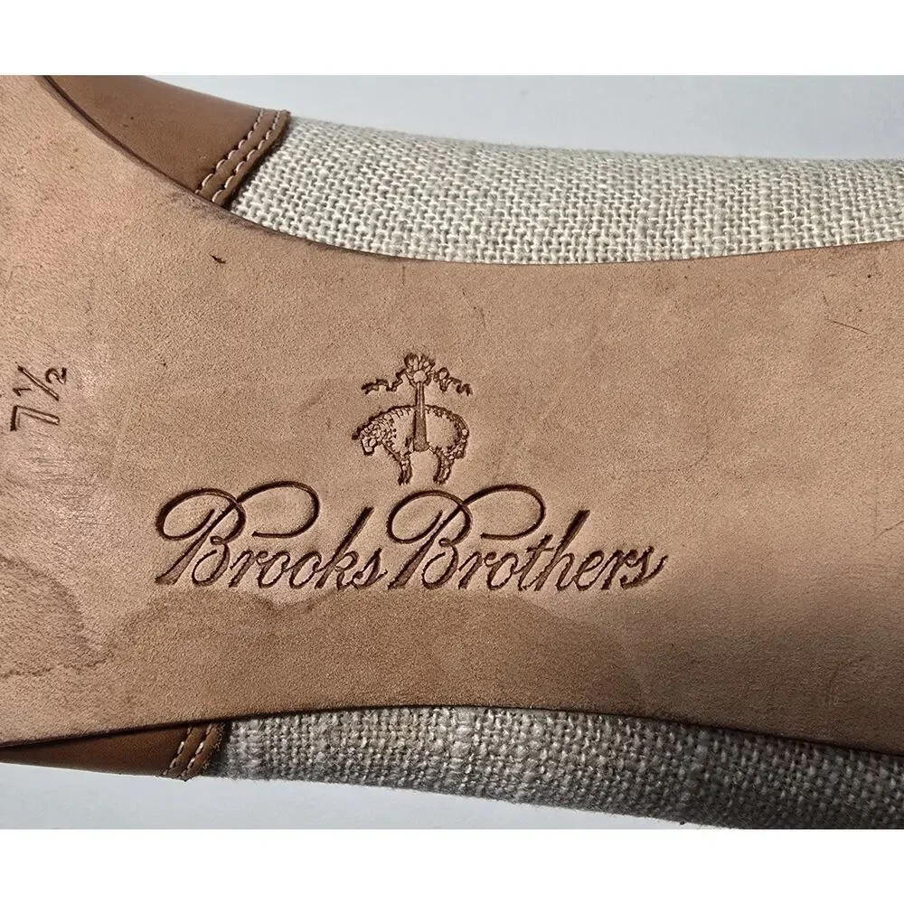 Brooks Brothers Spectator Heels Fringe & Bow Cognac/Natural Sz 7.5 M